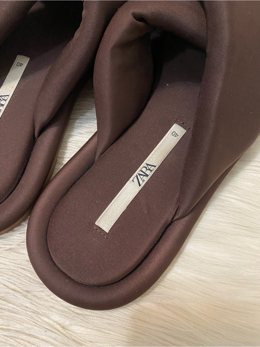 Zara Puffy Slip On Crisscross Sandals Dark Chocolate Brown Square Toe 40 US 9 - Picture 7 of 11